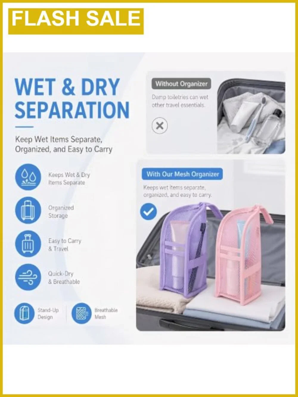 Standing Toiletry Bag Waterproof EVA Travel Organizer Portable 4-Pack